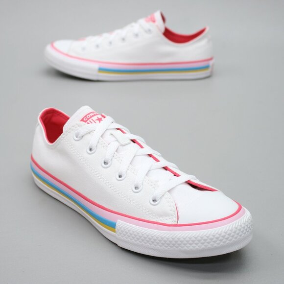 Converse Girl's 6 Youth Chuck Taylor All Star White Pink Shoes Sneakers 668484F - Picture 1 of 12
